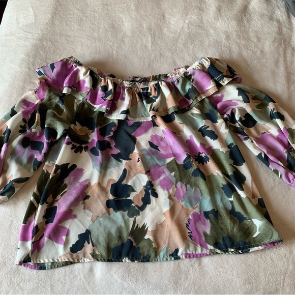 J. Crew Floral Ruffle Off Shoulder Blouse - Picture 1 of 10
